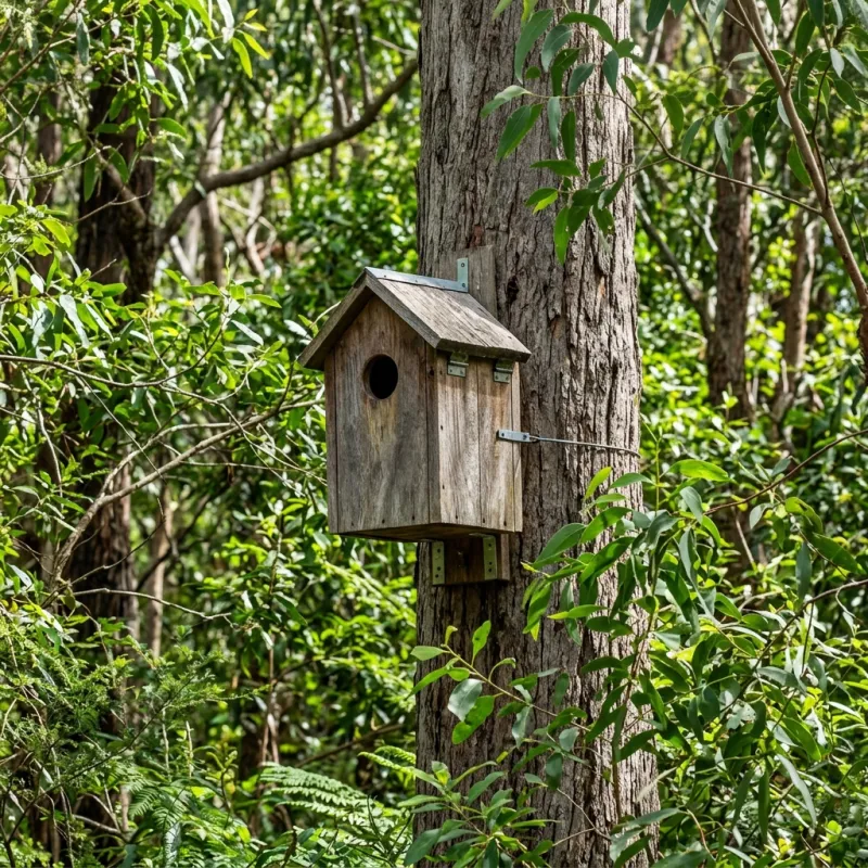 Animal nesting box installed as a humane alternative to a Kealba roof cavity