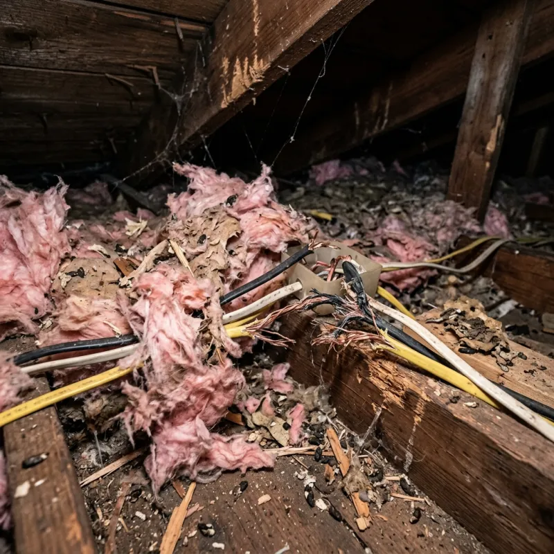 Contaminated ceiling insulation being assessed in a Kealba roof space