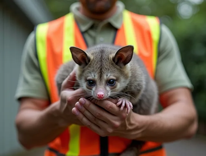 Animal handler safely recovering a deceased possum in Kealba